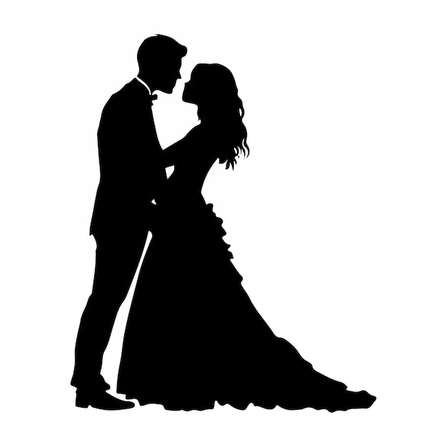 Romantic couple silhouette Illustrator line art design vector