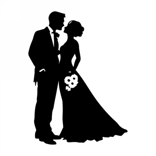 Romantic couple silhouette Illustrator line art design vector