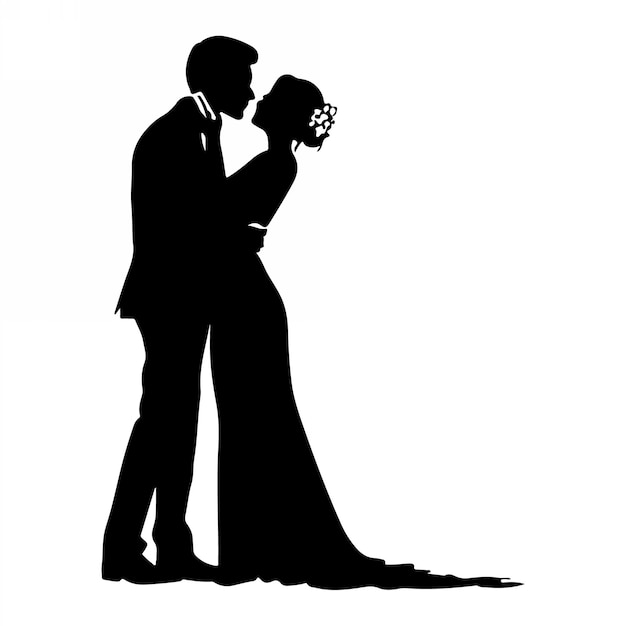 Romantic couple silhouette Illustrator line art design vector