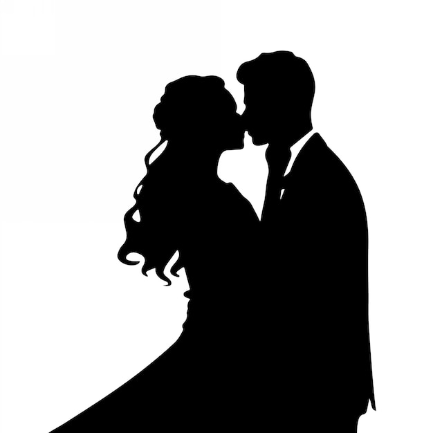 Romantic couple silhouette Illustrator line art design vector