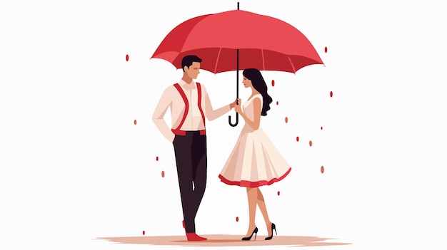 Vector romantic couple under umbrella flat vector isolated illustration