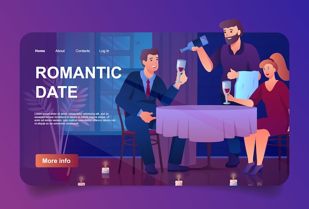 Romantic date concept in cartoon design for landing page