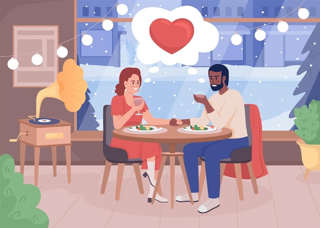 Romantic date at restaurant flat color vector illustration