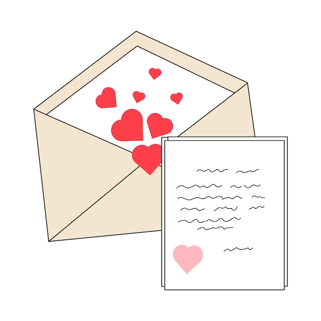 Romantic declaration of love Open envelope postal letter with heart Design element