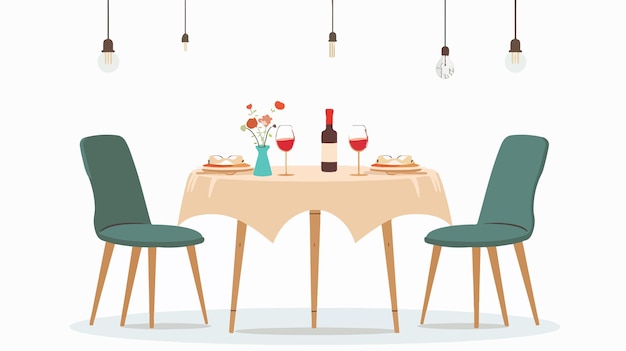 Vector romantic dinner table flat illustration design