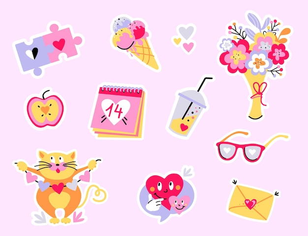 Romantic doodle vector icons pack