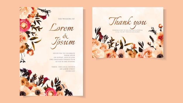 Romantic Floral flowers marriage wedding nuptials invitation template