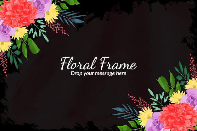 Romantic floral frame watercolor background template's Free Vector