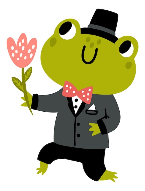 Romantic frog with cute flower Lovely animal character