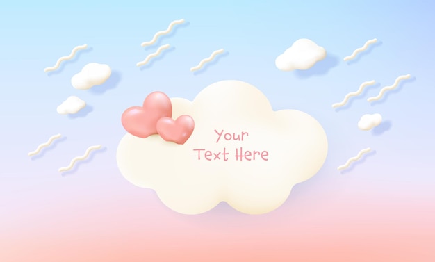 Romantic greeting card with pink hearts and clouds for valentines day lovely background for product display