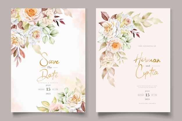 romantic hand drawn floral wedding invitation card set