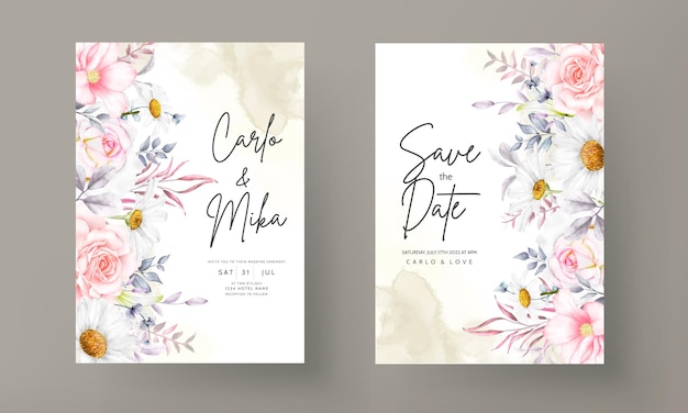 Vector romantic hand drawn watercolor floral invitation card template