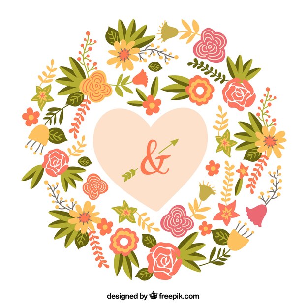 Vector romantic heart with flowers