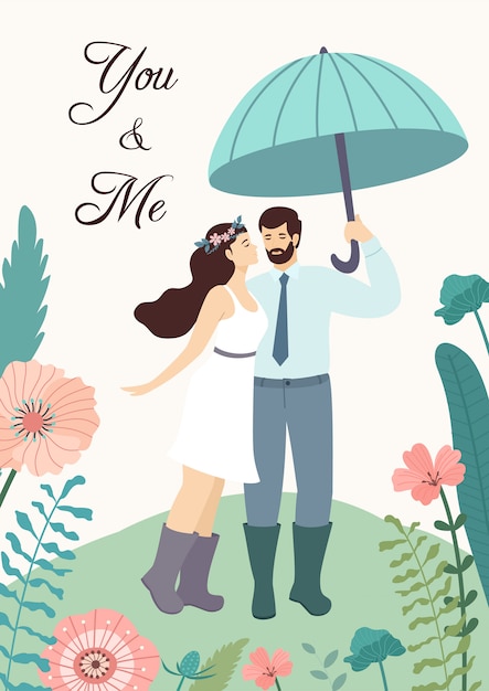 Romantic illustration with a couple in love.