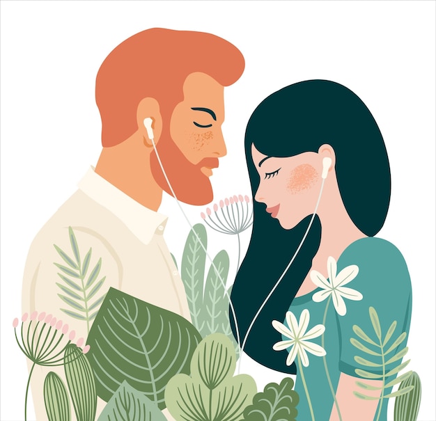 Romantic isolated illustration with man and woman Love love story relationship Vector design concept for Valentines Day and other