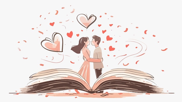 Vector romantic love stories book handdrawn vector illustration