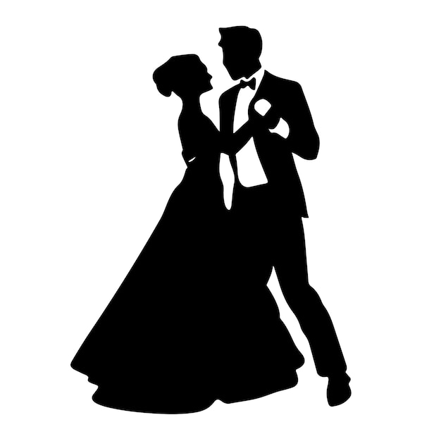 Romantic Lovers Couple dancing romantically silhouette Illustration line art Design