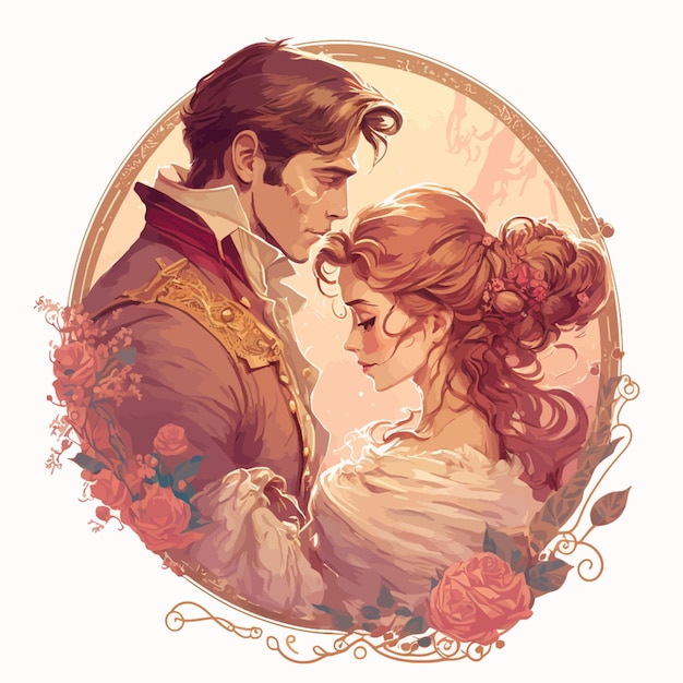 Romantic lovers for valentine's day couple in disney style vector background