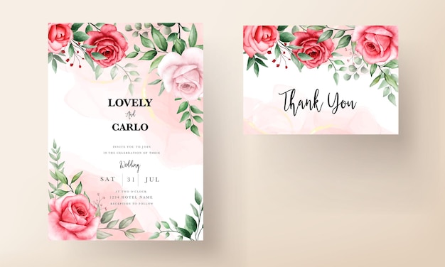 Vector romantic maroon flower wedding invitation card template