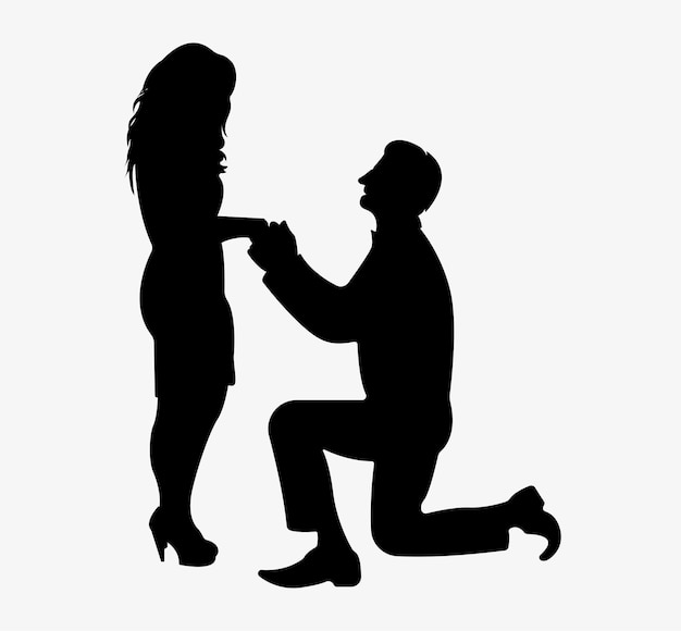 Romantic Marriage Proposal Silhouette couples knee proposal Illustration