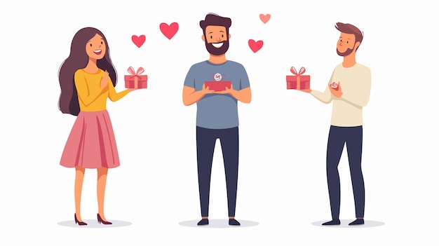 Vector romantic marriage proposal with happy men emotional scene captured