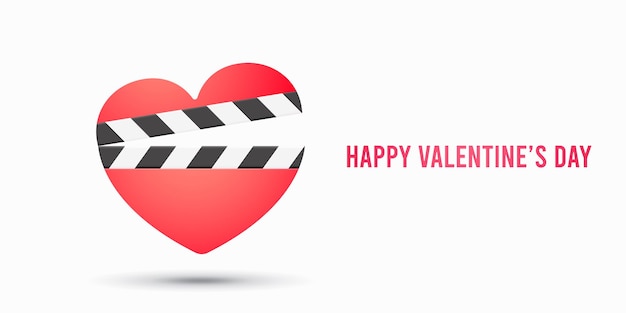 Romantic movie icon with heart clapper isolated. Valentines  illustration