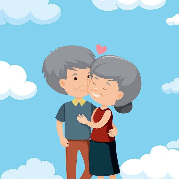 A Romantic Old Couple on Sky Background