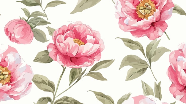 Vector romantic peony flowers watercolor seamless pattern