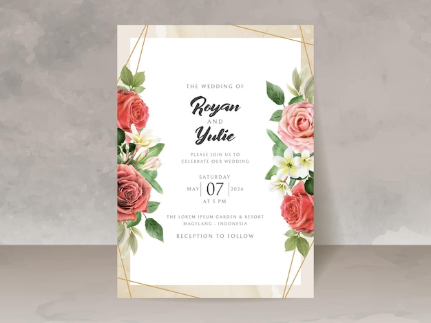 romantic red roses wedding invitation card