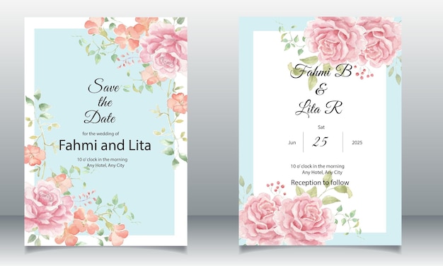 Romantic Rose Watercolor Flower Wedding Template