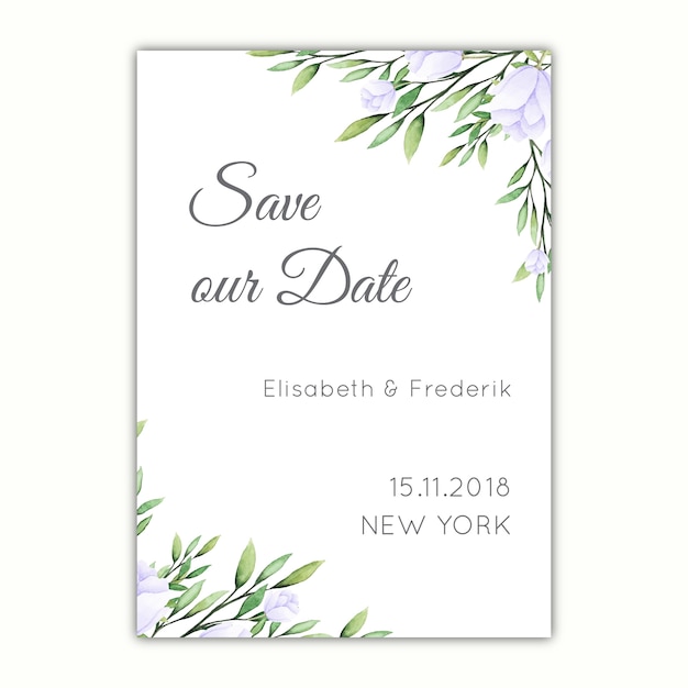 Romantic save the date card with pastel flowers