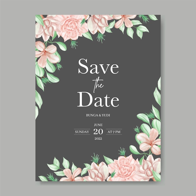 Romantic save the date invitation with watercolor floral background