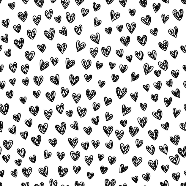 Romantic seamless pattern with doodle freehand hearts Perfect print for tee paper fabric textile Hand drawn vector illustration for decor and design