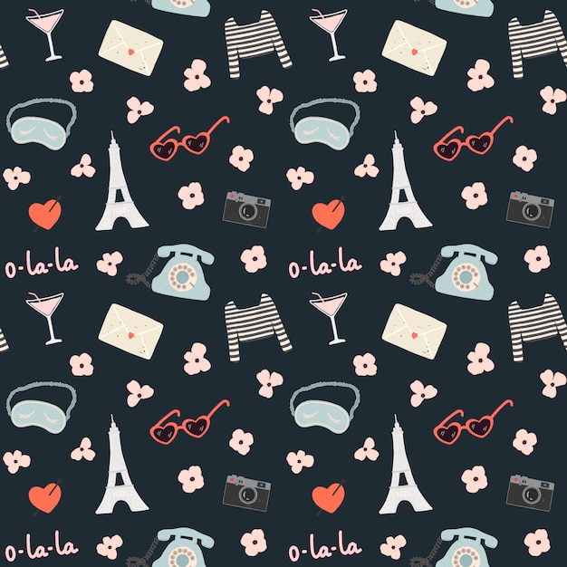 Romantic Seamless pattern with a lot of travel elements