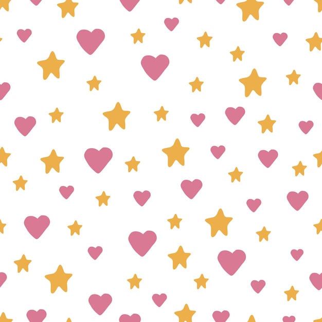 Romantic seamless pattern with stars and hearts in flat style. Vector illustration, valentine's day.