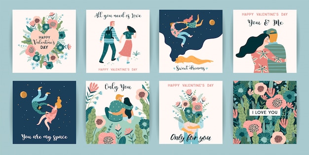 Romantic set of cute illustrations for Valentines Day and other users.