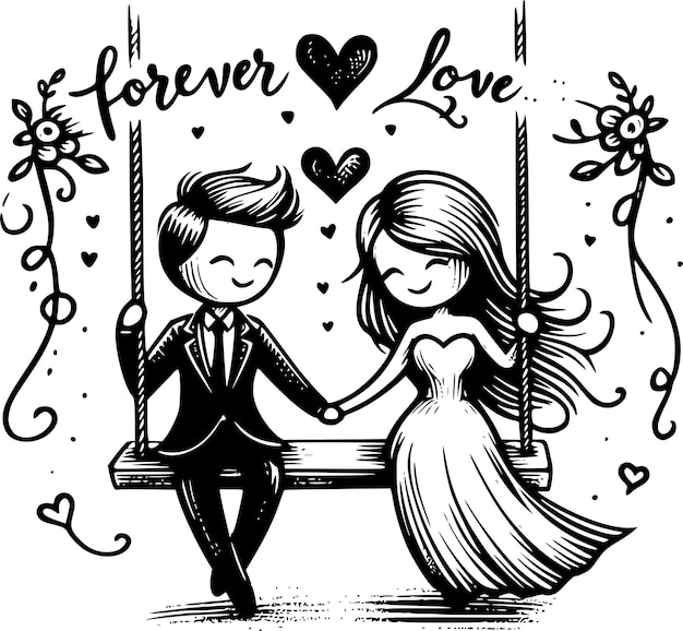 Vector romantic sitting couples and scenerythemed cartoon illustrations for love and wedding designs