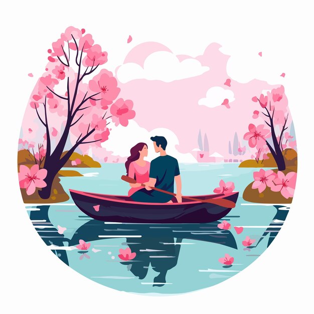 Vector romantic spring date for love couple in nature