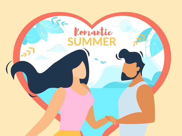 Romantic Summer Horizontal Banner, Loving Happy Couple Holding Hands