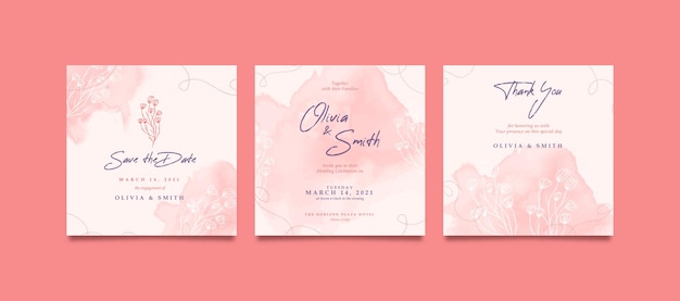 Romantic and  sweet square wedding invitation for social media post