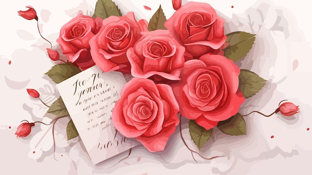 Vector romantic valentines card with roses and letters vector design