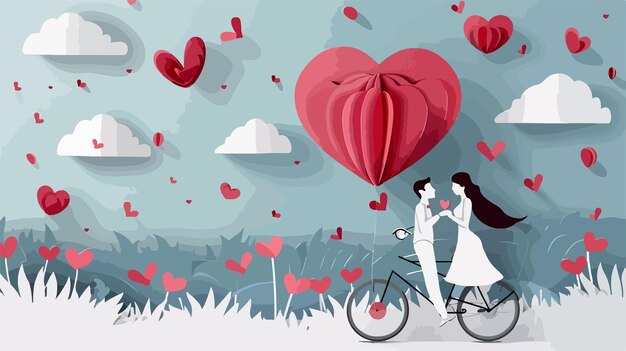 Vector romantic valentines day couple realistic love paper style background