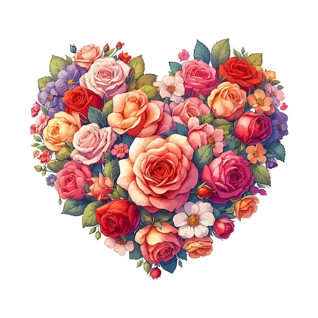 Romantic Watercolor Floral Love HeartShaped Watercolor vector template Illustration