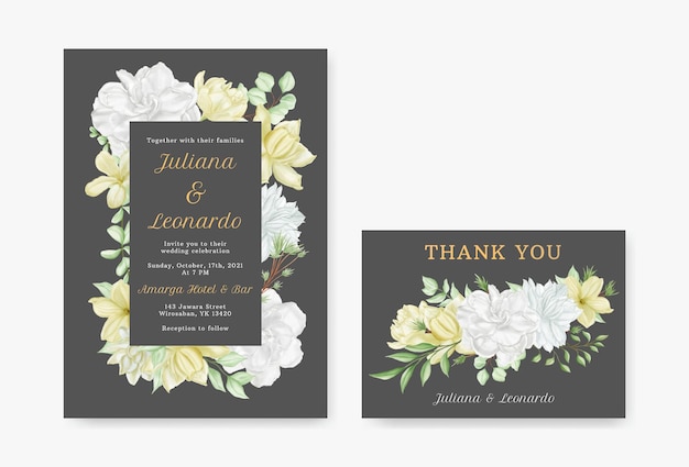 Romantic watercolor flower wedding invitation card template