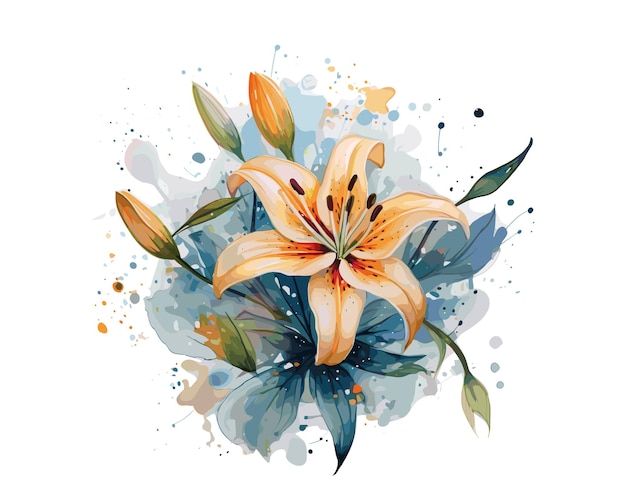 Romantic Watercolor Splatter Lily and Rose Illustration vector