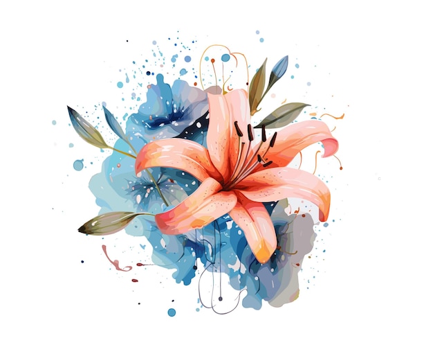 Romantic Watercolor Splatter Lily and Rose Illustration vector