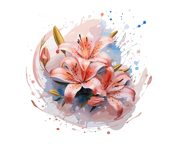 Romantic Watercolor Splatter Lily and Rose Illustration vector