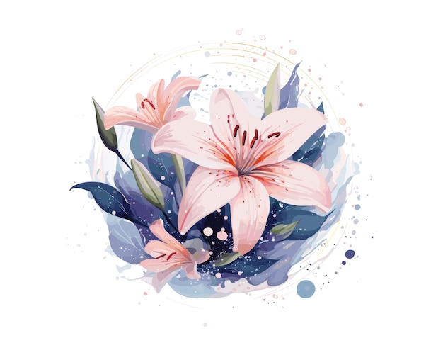 Romantic Watercolor Splatter Lily and Rose Illustration vector