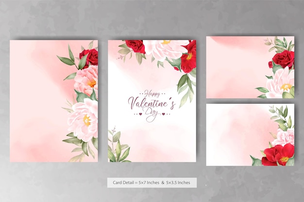 Romantic Watercolor Wedding Invitation Card Set with Maroon Floral and Leaves