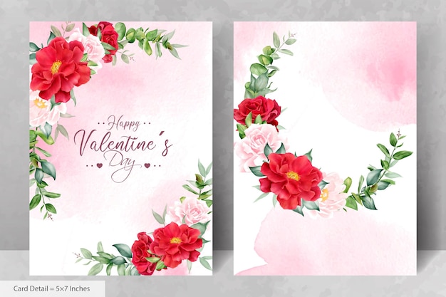 Romantic Watercolor Wedding Invitation Card Set with Maroon Floral and Leaves